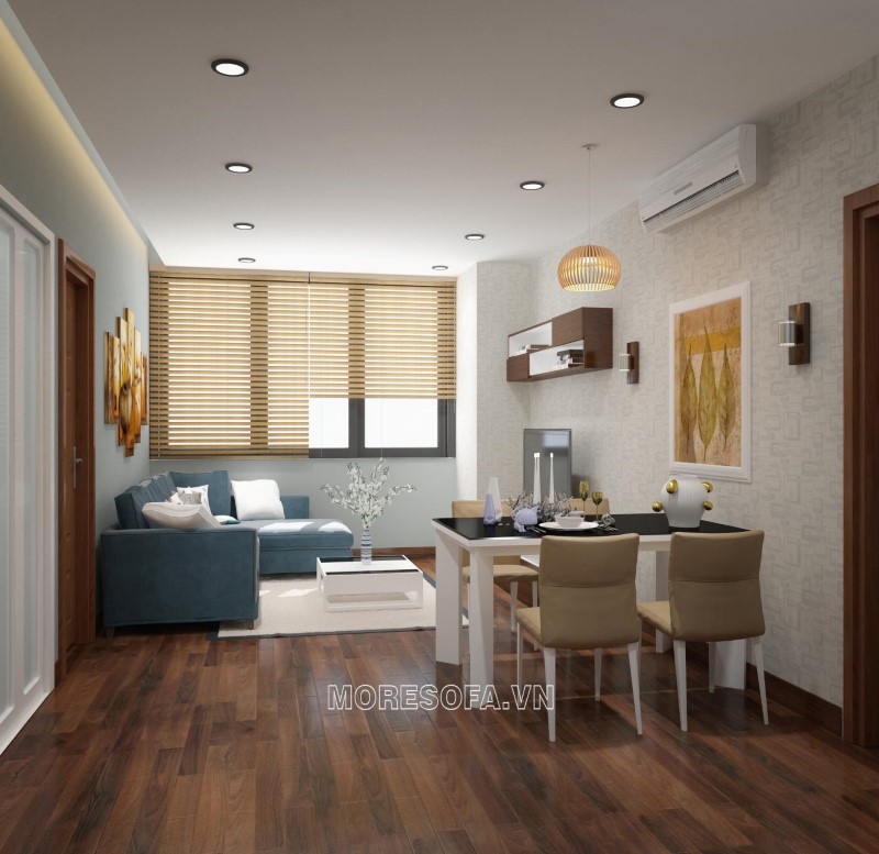 Ghế sofa góc nỉ đẹp màu xanh